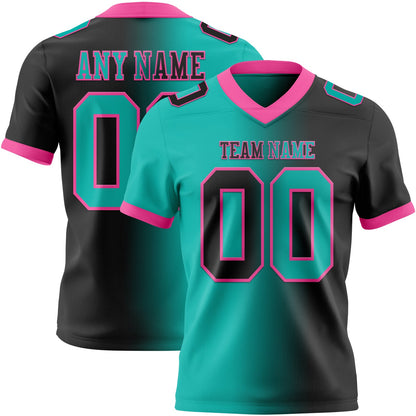 Custom Black Aqua-Pink Mesh Authentic Gradient Fashion Football Jersey - Sky-Custom