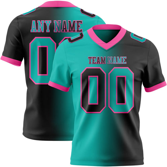 Custom Black Aqua-Pink Mesh Authentic Gradient Fashion Football Jersey - Sky-Custom