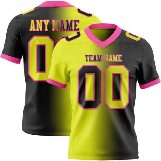 Custom Black Neon Yellow-Pink Mesh Authentic Gradient Fashion Football Jersey - Sky-Custom