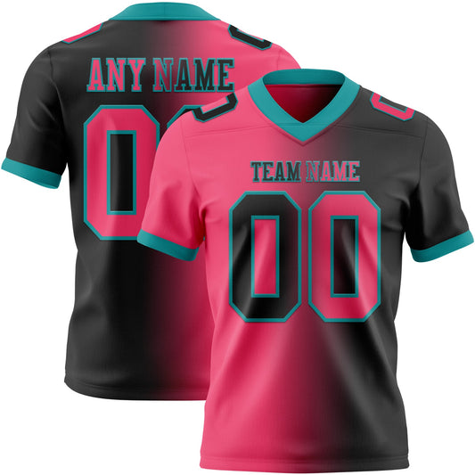 Custom Black Neon Pink-Teal Mesh Authentic Gradient Fashion Football Jersey - Sky-Custom