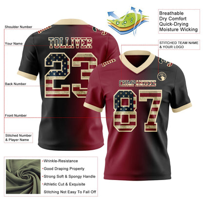 Custom Black Vintage USA Flag Crimson-Cream Mesh Authentic Gradient Fashion Football Jersey - Sky-Custom