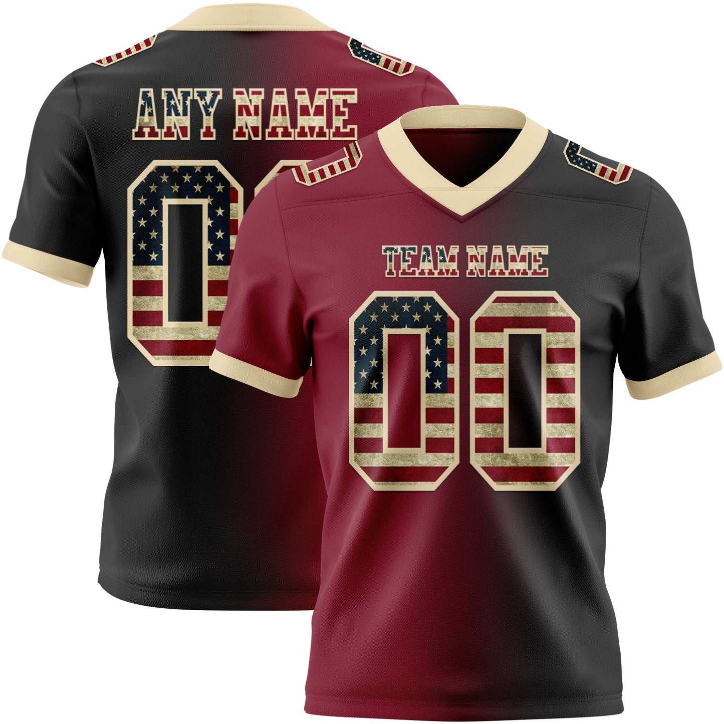 Custom Black Vintage USA Flag Crimson-Cream Mesh Authentic Gradient Fashion Football Jersey - Sky-Custom
