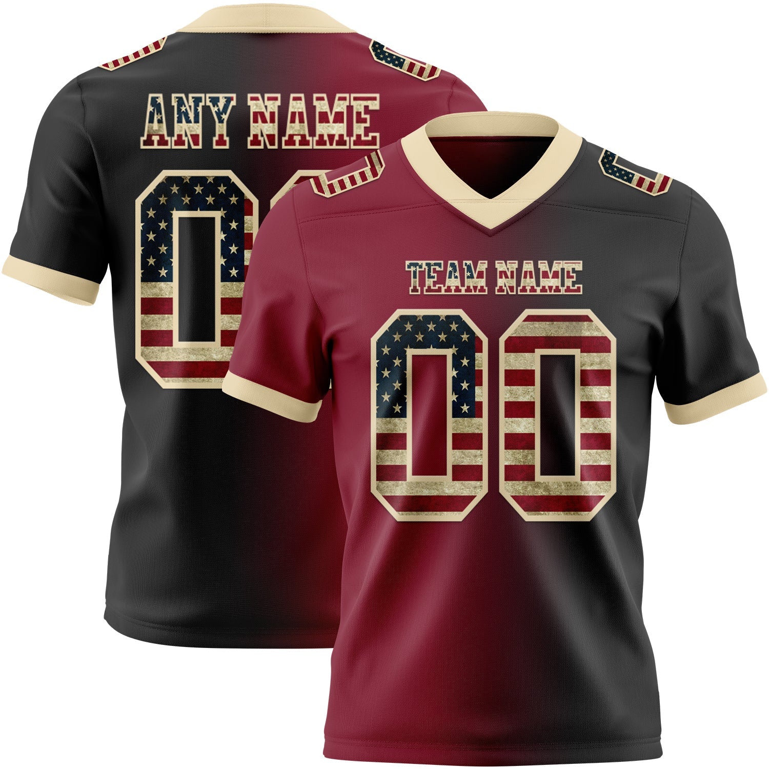 Custom Black Vintage USA Flag Crimson-Cream Mesh Authentic Gradient Fashion Football Jersey - Sky-Custom