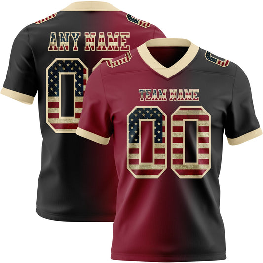 Custom Black Vintage USA Flag Crimson-Cream Mesh Authentic Gradient Fashion Football Jersey - Sky-Custom