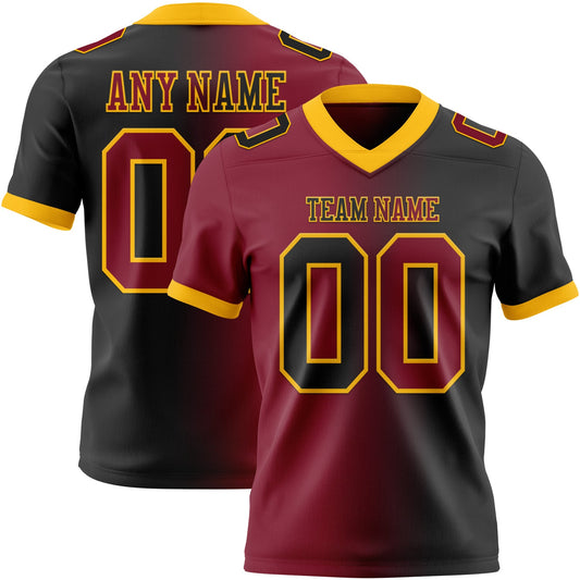 Custom Black Crimson-Gold Mesh Authentic Gradient Fashion Football Jersey - Sky-Custom