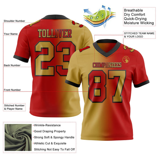 Custom Red Old Gold-Black Mesh Authentic Gradient Fashion Football Jersey - Sky-Custom