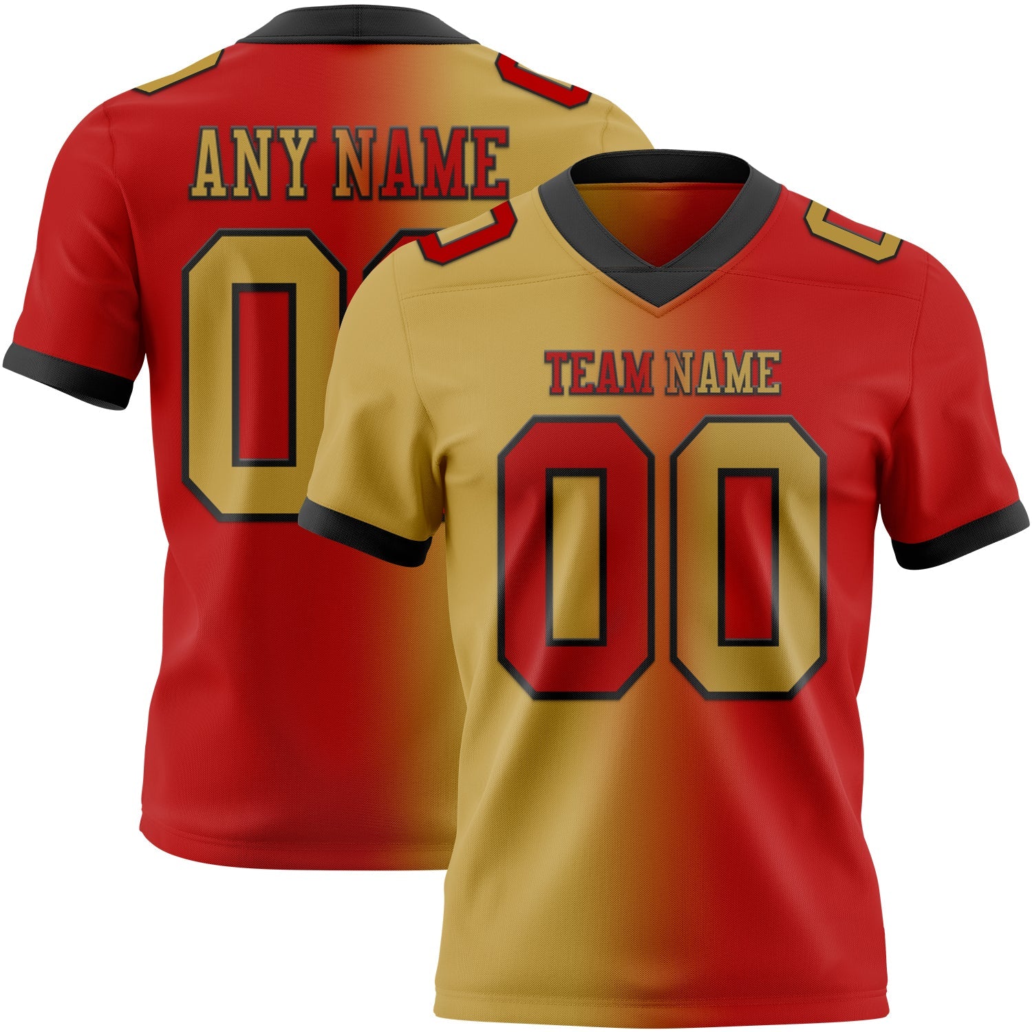 Custom Red Old Gold-Black Mesh Authentic Gradient Fashion Football Jersey - Sky-Custom
