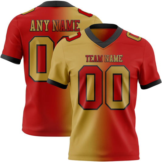 Custom Red Old Gold-Black Mesh Authentic Gradient Fashion Football Jersey - Sky-Custom