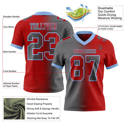 Custom Red Steel Gray-Light Blue Mesh Authentic Gradient Fashion Football Jersey - Sky-Custom