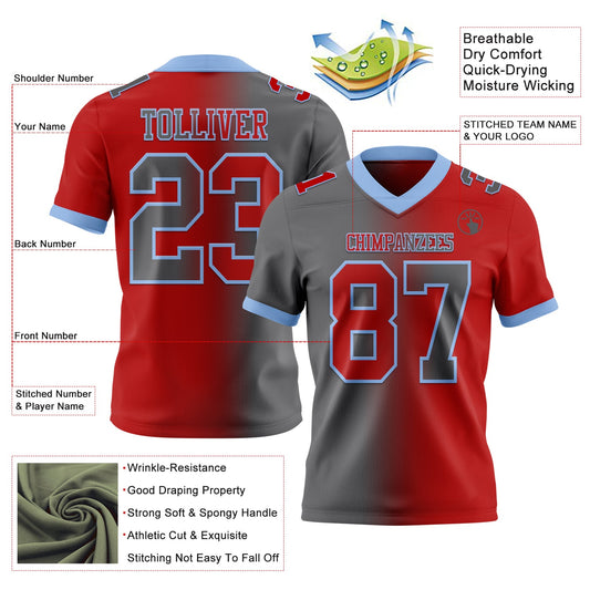 Custom Red Steel Gray-Light Blue Mesh Authentic Gradient Fashion Football Jersey - Sky-Custom