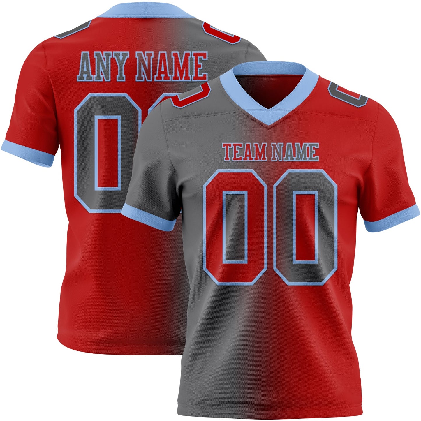 Custom Red Steel Gray-Light Blue Mesh Authentic Gradient Fashion Football Jersey - Sky-Custom