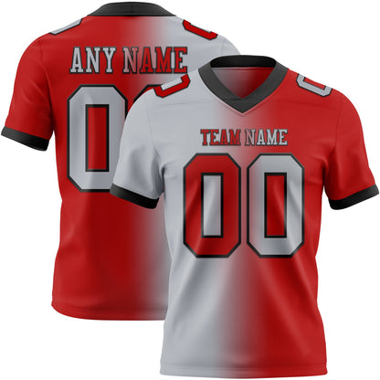Custom Red Gray-Black Mesh Authentic Gradient Fashion Football Jersey - Sky-Custom