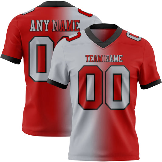 Custom Red Gray-Black Mesh Authentic Gradient Fashion Football Jersey - Sky-Custom