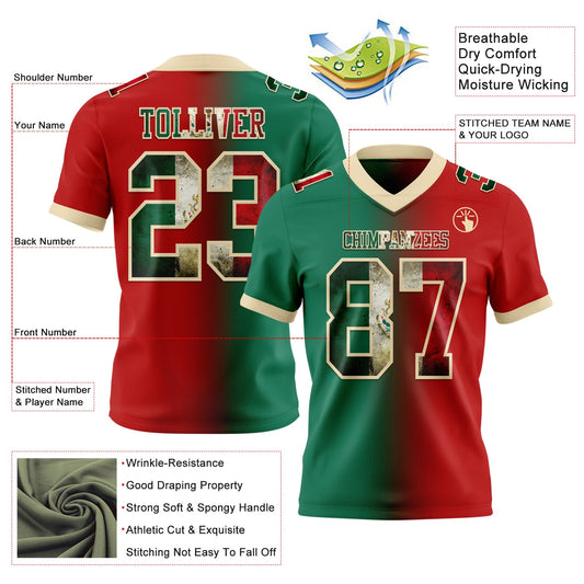 Custom Red Vintage Mexican Flag Kelly Green-Cream Mesh Authentic Gradient Fashion Football Jersey - Sky-Custom