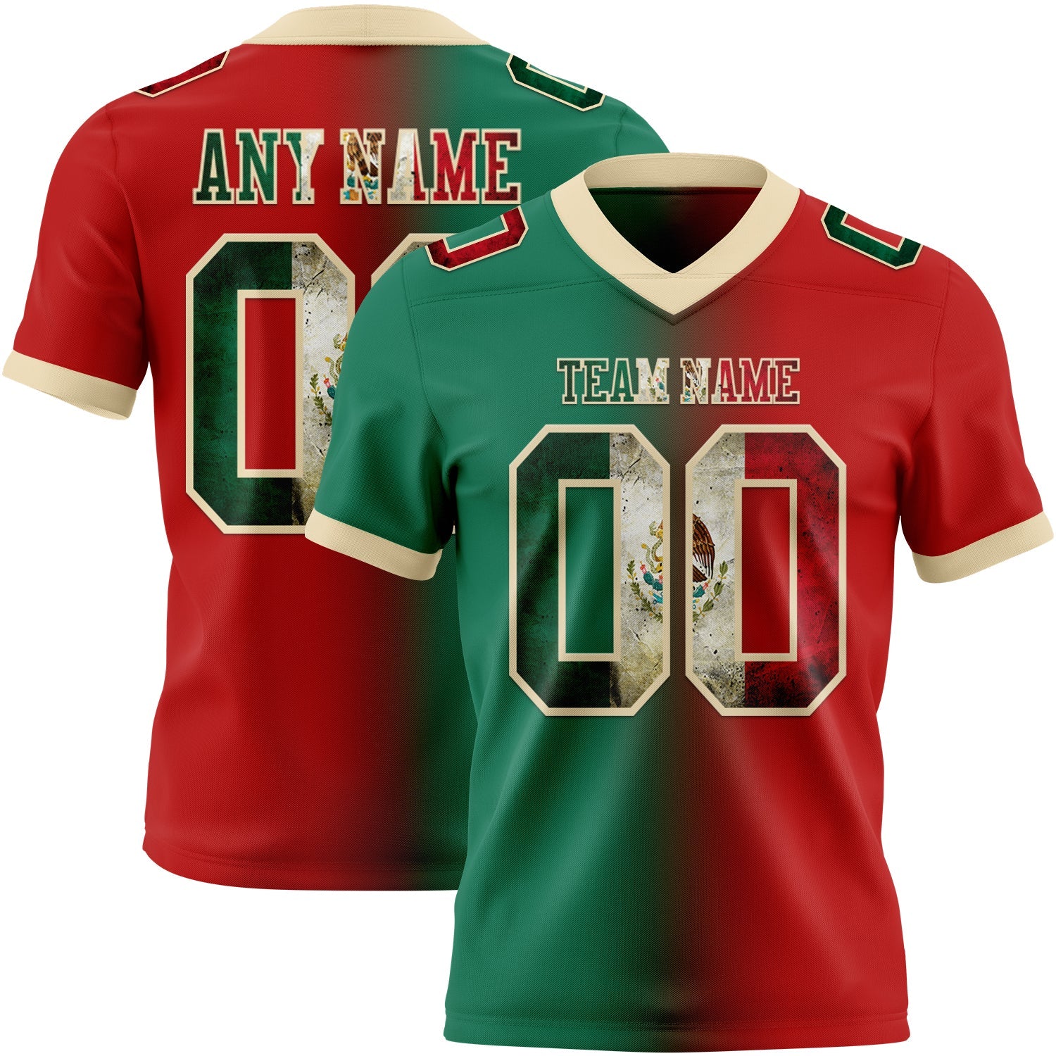 Custom Red Vintage Mexican Flag Kelly Green-Cream Mesh Authentic Gradient Fashion Football Jersey - Sky-Custom