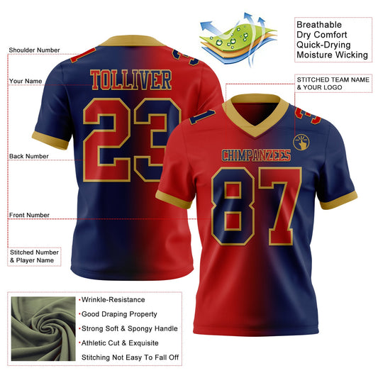 Custom Navy Red-Old Gold Mesh Authentic Gradient Fashion Football Jersey - Sky-Custom