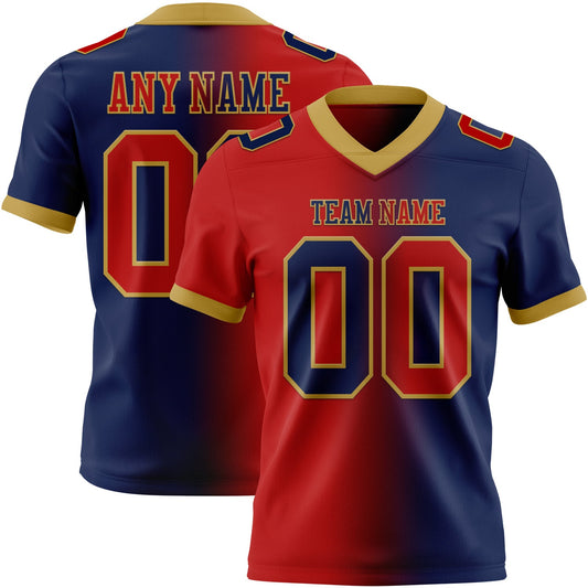 Custom Navy Red-Old Gold Mesh Authentic Gradient Fashion Football Jersey - Sky-Custom