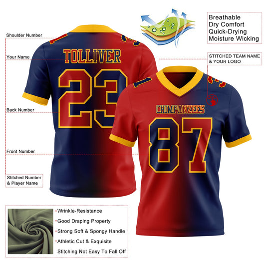 Custom Navy Red-Gold Mesh Authentic Gradient Fashion Football Jersey - Sky-Custom