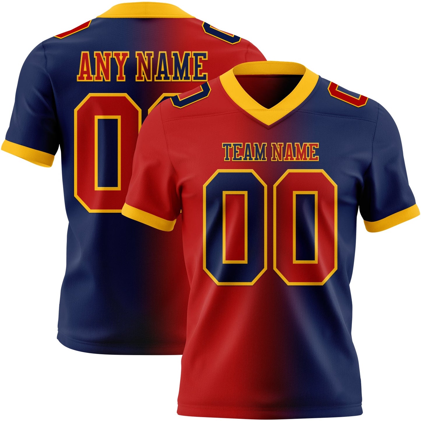Custom Navy Red-Gold Mesh Authentic Gradient Fashion Football Jersey - Sky-Custom