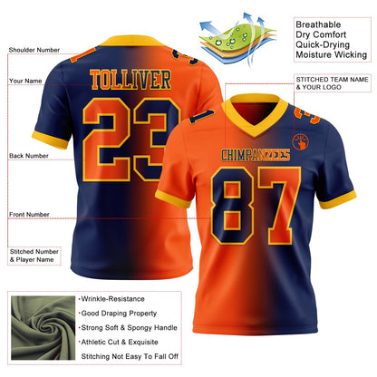 Custom Navy Orange-Gold Mesh Authentic Gradient Fashion Football Jersey - Sky-Custom