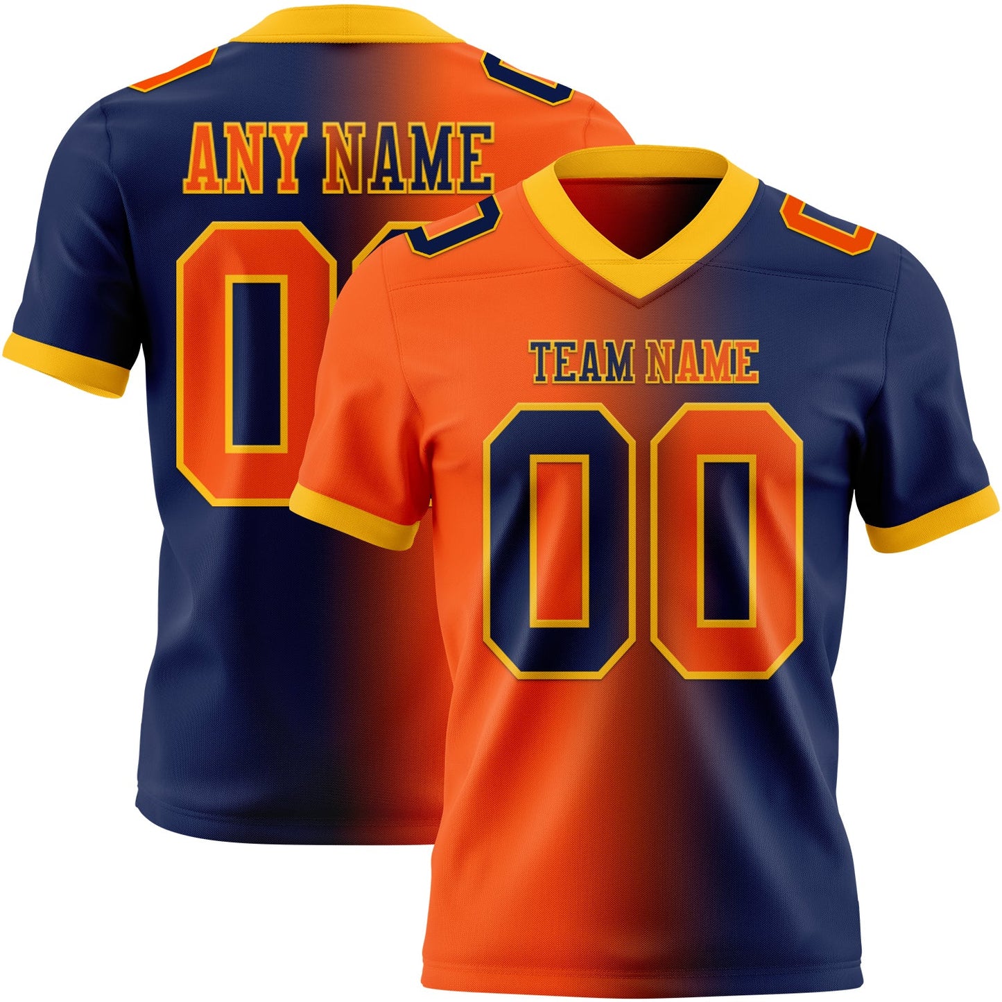 Custom Navy Orange-Gold Mesh Authentic Gradient Fashion Football Jersey - Sky-Custom