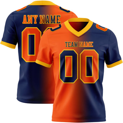 Custom Navy Orange-Gold Mesh Authentic Gradient Fashion Football Jersey - Sky-Custom