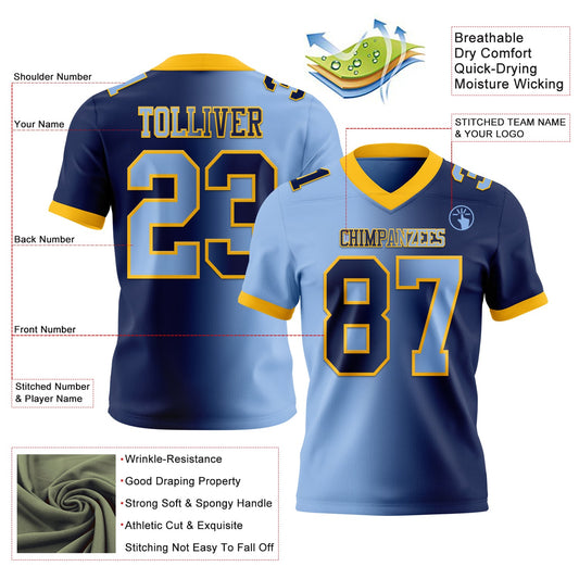 Custom Navy Light Blue-Gold Mesh Authentic Gradient Fashion Football Jersey - Sky-Custom