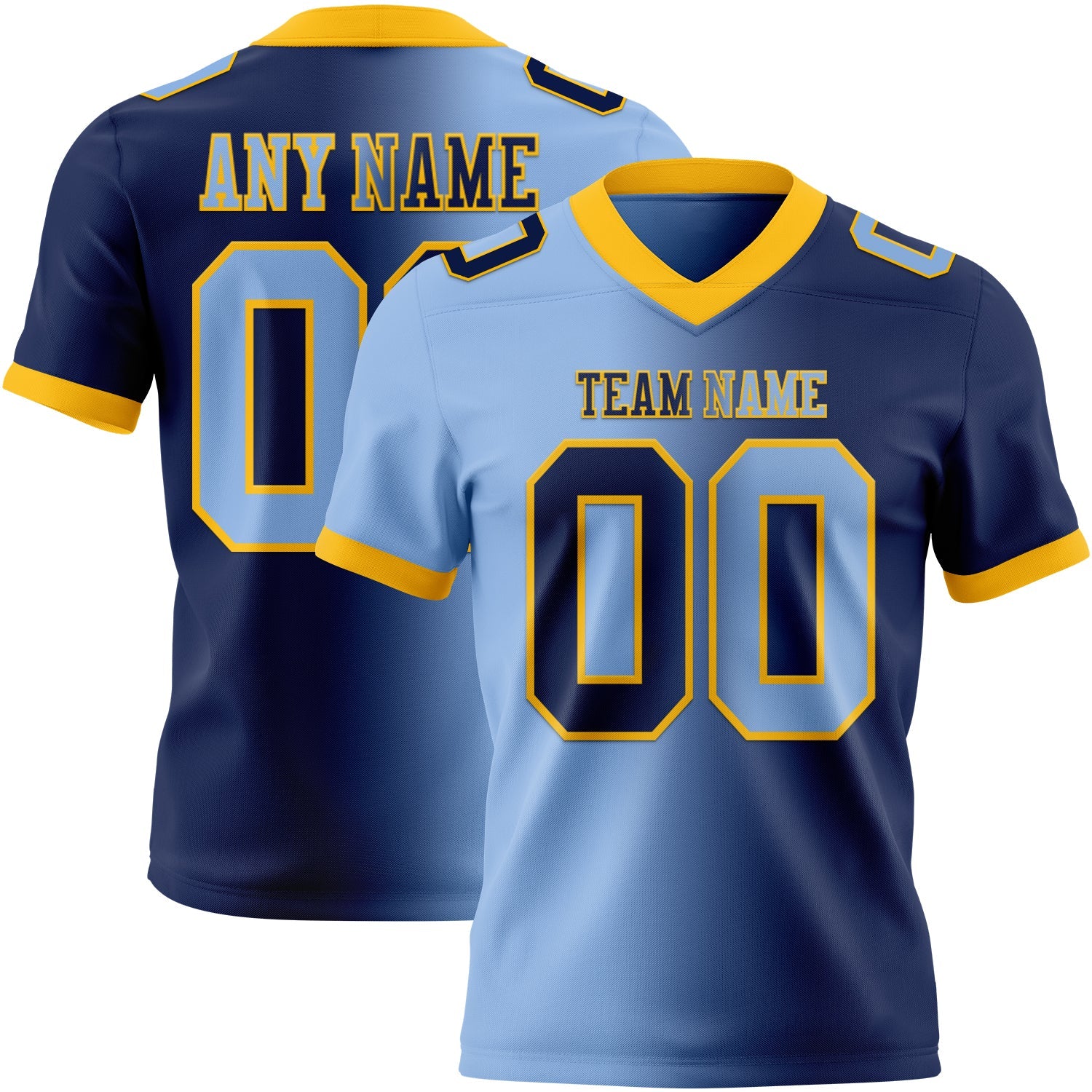Custom Navy Light Blue-Gold Mesh Authentic Gradient Fashion Football Jersey - Sky-Custom