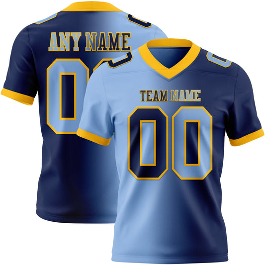 Custom Navy Light Blue-Gold Mesh Authentic Gradient Fashion Football Jersey - Sky-Custom