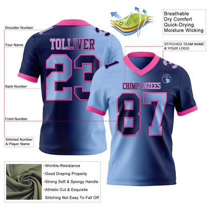 Custom Navy Light Blue-Pink Mesh Authentic Gradient Fashion Football Jersey - Sky-Custom