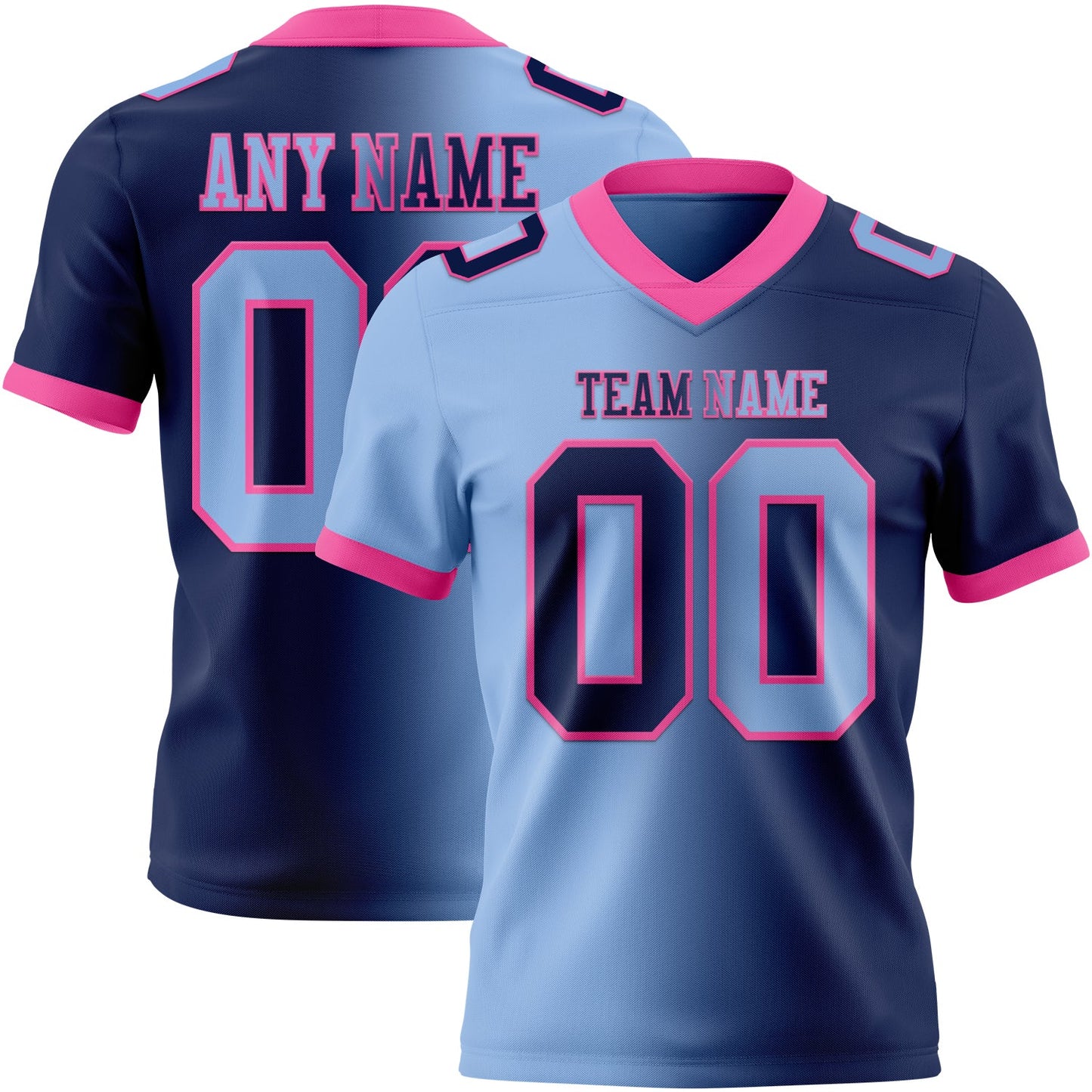 Custom Navy Light Blue-Pink Mesh Authentic Gradient Fashion Football Jersey - Sky-Custom