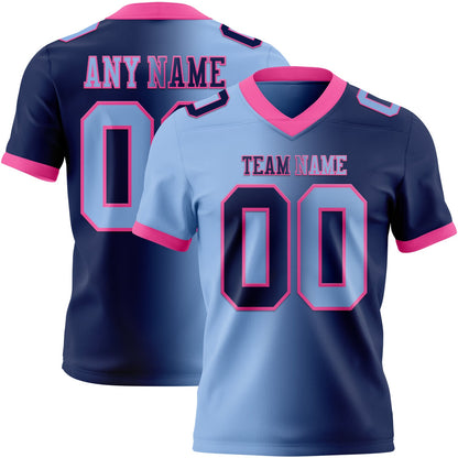 Custom Navy Light Blue-Pink Mesh Authentic Gradient Fashion Football Jersey - Sky-Custom