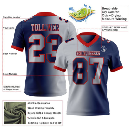 Custom Navy Gray-Red Mesh Authentic Gradient Fashion Football Jersey - Sky-Custom