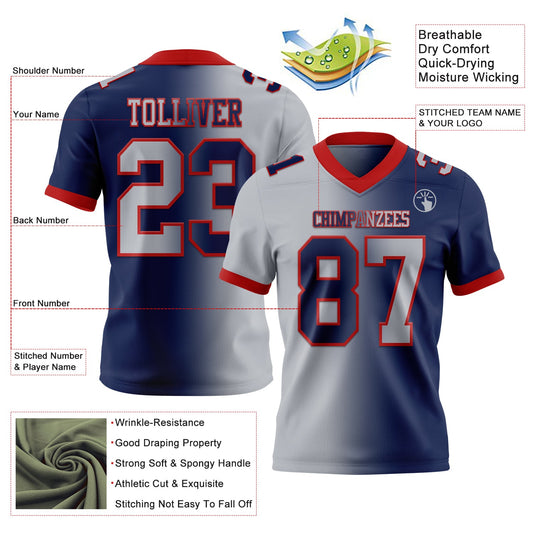 Custom Navy Gray-Red Mesh Authentic Gradient Fashion Football Jersey - Sky-Custom