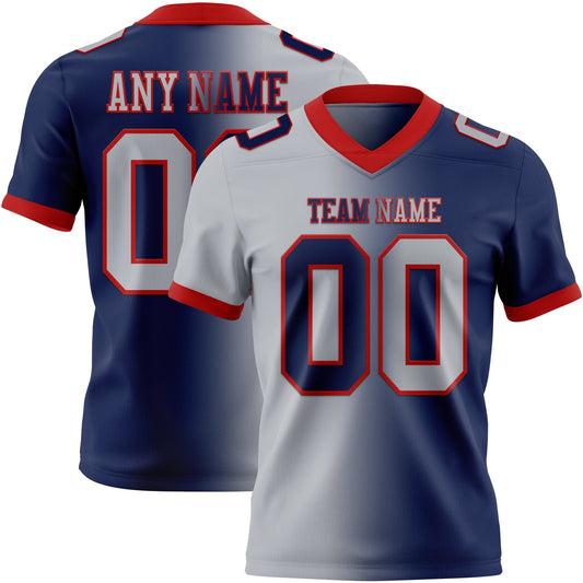 Custom Navy Gray-Red Mesh Authentic Gradient Fashion Football Jersey - Sky-Custom