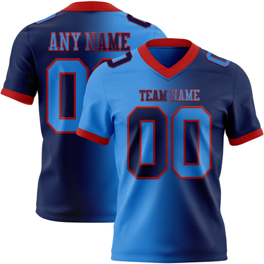 Custom Navy Powder Blue-Red Mesh Authentic Gradient Fashion Football Jersey - Sky-Custom