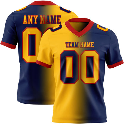 Custom Navy Gold-Red Mesh Authentic Gradient Fashion Football Jersey - Sky-Custom