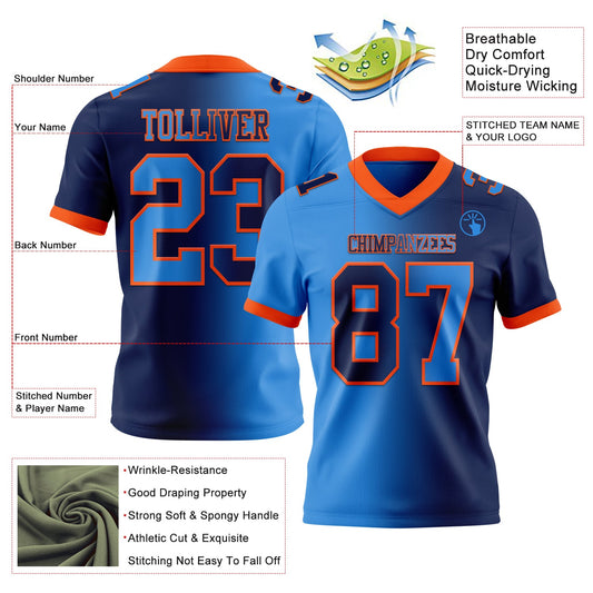 Custom Navy Powder Blue-Orange Mesh Authentic Gradient Fashion Football Jersey - Sky-Custom