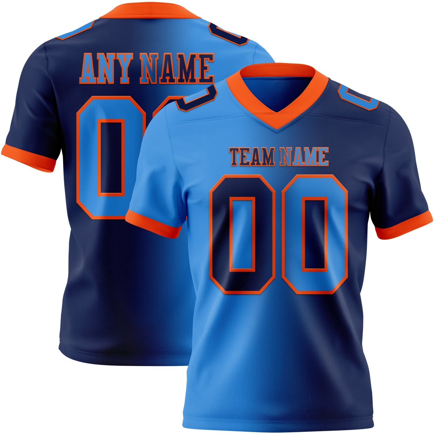 Custom Navy Powder Blue-Orange Mesh Authentic Gradient Fashion Football Jersey - Sky-Custom