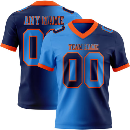 Custom Navy Powder Blue-Orange Mesh Authentic Gradient Fashion Football Jersey - Sky-Custom
