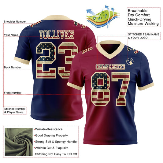 Custom Navy Vintage USA Flag Maroon-Cream Mesh Authentic Gradient Fashion Football Jersey - Sky-Custom