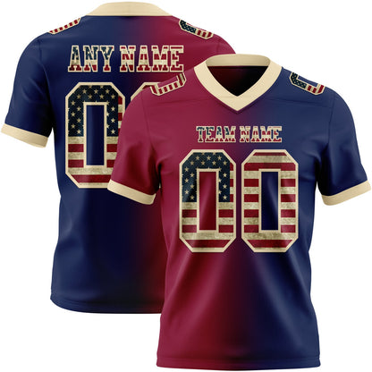 Custom Navy Vintage USA Flag Maroon-Cream Mesh Authentic Gradient Fashion Football Jersey - Sky-Custom
