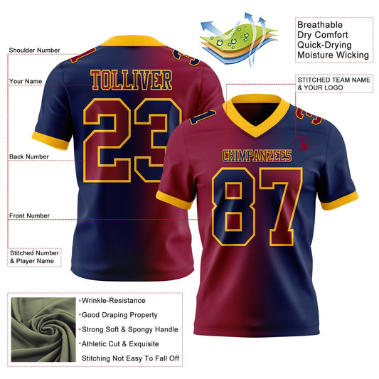 Custom Navy Maroon-Gold Mesh Authentic Gradient Fashion Football Jersey - Sky-Custom
