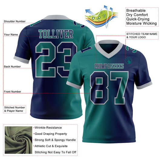 Custom Navy Teal-Gray Mesh Authentic Gradient Fashion Football Jersey - Sky-Custom