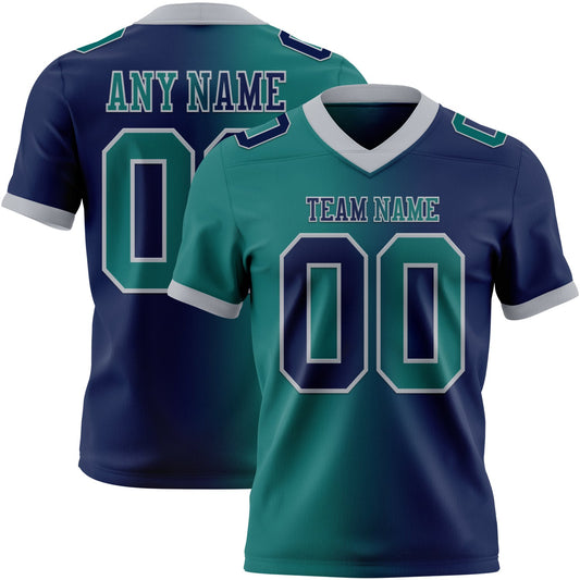 Custom Navy Teal-Gray Mesh Authentic Gradient Fashion Football Jersey - Sky-Custom