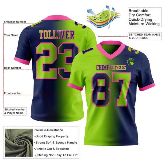Custom Navy Neon Green-Pink Mesh Authentic Gradient Fashion Football Jersey - Sky-Custom