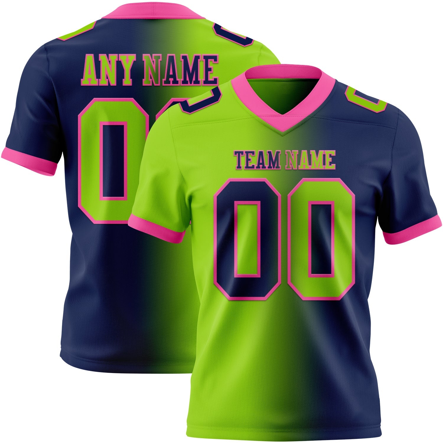 Custom Navy Neon Green-Pink Mesh Authentic Gradient Fashion Football Jersey - Sky-Custom