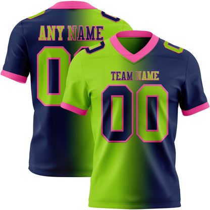 Custom Navy Neon Green-Pink Mesh Authentic Gradient Fashion Football Jersey - Sky-Custom
