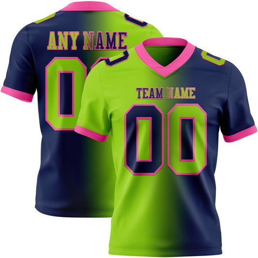 Custom Navy Neon Green-Pink Mesh Authentic Gradient Fashion Football Jersey - Sky-Custom