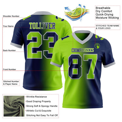 Custom Navy Neon Green-Gray Mesh Authentic Gradient Fashion Football Jersey - Sky-Custom